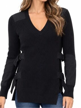 Rag & Bone/JEAN Jane Moto Black Cotton Side Buckle Sweater Size S